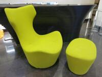 B&B Italia Grande Papilio Italian Design Green Fabric Swivel Chair with Matching Poufee.