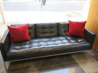 B&B Italia, 'Antonie Citterio' Model AC Lounge, 3 Seater Black Leather Sofa on Metal Base. Size H70 x W210 x D90cm.