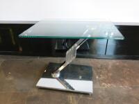 Height Adjustable Coffee Table on Polished Steel Base. Size H50/40cm x W60 x D45cm.