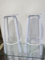 2 x White Stools, Wood Top, Metal Frame. H72cm.