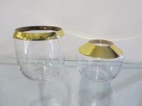 2 x Glass Vases with Gold Detail. (1x 20cm and 1 x 15cm).