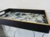 Flower Patterned Wood Tray with Gold Detail. - 4