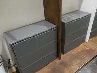 2 x Grey Wood 3 Push Draw Cabinets. Size H70 x W70 x D35cm.