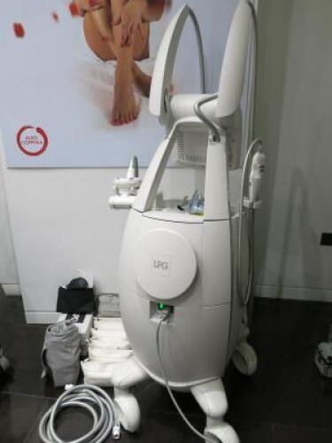 LPG Cellu M6 S Endermologie Treatment Machine, Type Cellu M6 Integral S, S/N IN2SD112754. Comes with LCD Monitor & 4 Hand Pieces to Include: 2 x LPG KM80, 1 x LPG KM50 & 1 x LPG Ergo Lift, 11 x LPG Filters, 8 x LPG Endermologie Body Suits & a Quantity of 