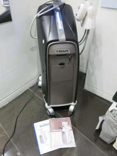 B & M Tech Line Cellulite & Silhouette Reshaping Machine, Model T-Shape, S/N 3204E00081801B, DOM 2018. Comes with LCD Monitor, Handpiece Cradel, 3 x Roll Handpieces to Include: 1 x Big, 1 x Medium, 1 x Small, 2 x Thermal Hand Pieces to Include: 1 x Big &