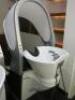 Electric Motorised Adjustable Back Wash with Ceramic Basin, Tap & Flexi Hose. Upholstered in Black Faux Leather with Speaker & Light Display. NOTE: requires buyer to disconnect & remove. - 7