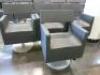 4 x Stark For Presence Paris, Height Adjustable Hairdressing Styling Chairs in Grey PVC. NOTE: minor damage (As Viewed/Pictured).