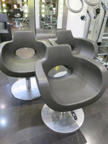 3 x Gammabross Height Adjustable Hairdressing Styling Chairs in Grey Faux Leather.