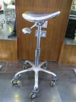 Sibel Silver Coloured Height Adjustable Beauticians Stool on Chrome Base.