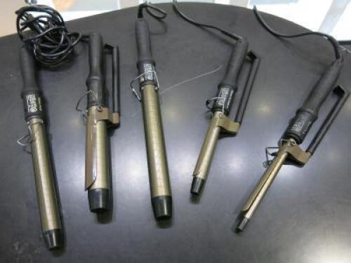 5 x Upgrade Titanium Pro Professional Clap Curling Irons to Include: 2 x 32, 1 x 26, 1 x 19, 1 x 13. NOTE: 32 & 26 missing clamps.