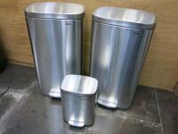 3 x Homfa Stainless Steel Pedal Lid Bins (2 x Large & 1 x Small).