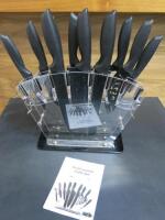 Home Hero Acrylic Knife Block with 11 x Knifes. NOTE: Missing peeler, sharpener & scissors.