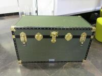 Storage Trunks England Green Fabric Chest with Gold Coloured Detail with Keys. Size H52 x W92 x D50cm.