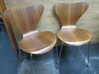 2 x Arnie Jacobsen Design, Republic of Fritz Hansen, Bentwood Natural Walnut Effect Chairs.