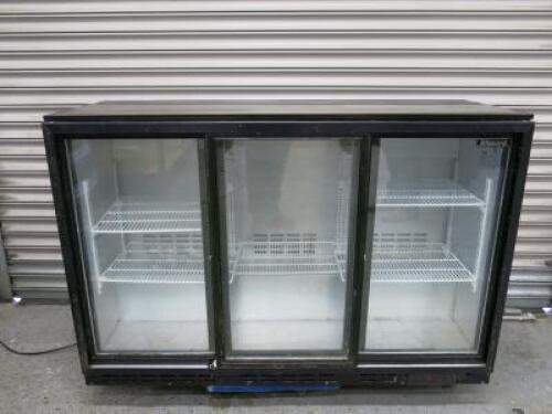 Blizzard 3 Glass Door LED Illuminated Sliding Back Bar Chiller, Model BZ-BAR-3SL. NOTE: unable to power on LED lights.