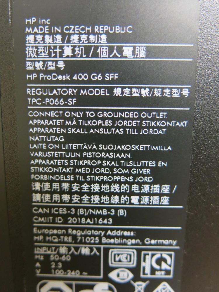 HP Prodesk 400 G6 Small Form Factor PC. Running Windows 10 Pro, Intel Core  i5-9500 CPU @ 3.00Ghz, 8GB RAM, 238GB HDD. Comes with Power Supply.