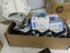 Large Quantity of Office Stationery to Include: 31 x Calculators, 24 x Staplers, 12 x Hole Punches, 10 x Metal Bins, 6 x Plastic Bins, 3 x Perspex Frames, 2 x Clocks, 1 x Whiteboard, White Board Pens, Staples, Highlighters, Post It Notes, Scissors, Cello - 3