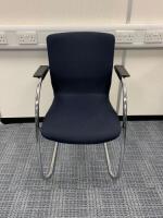 7 x Orangebox Cantilever Chairs, Model GO-CA. Upholstered in Navy Blue Fabric on Chrome Frame.