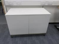 White 2 Door Push Close Cupboard on Metal Brushed Base. Size H70 x W100 x D52cm.