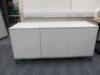 White 3 Door Push Close Cupboard on Metal Brushed Base. Size H70 x W150 x D52cm.