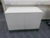 White 2 Door Push Close Cupboard on Metal Brushed Base. Size H70 x W100 x D52cm.