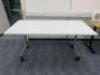 Mobile White Melamine Top, Folding Up Table. Size H72 x 160 x 80cm.
