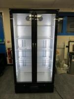 Interlevin Double Door Glass Chiller Display Fridge, Model PD220T. Size H180 x W90 x D52cm.