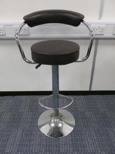 Brown Faux Leather Height Adjustable Bar Stool with Polished Chrome Base and Foot Rest.