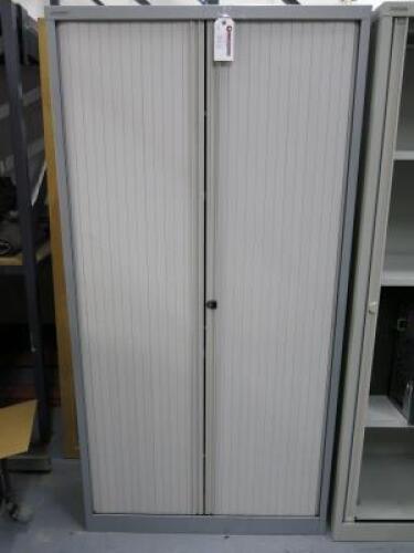 Bisley 4 Shelf Tambour Door Metal Cabinet. Size H197 x W100 x D47cm.