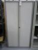 Bisley 4 Shelf Tambour Door Metal Cabinet. Size H197 x W100 x D47cm.