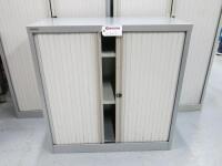 Bisley 2 Shelf Tambour Door Metal Cabinet. Size H102 x W100 x D47cm.