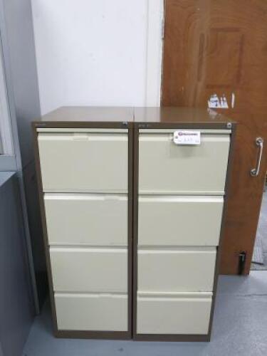 2 x Bisley 4 Draw Cream & Brown Metal Filing Cabinets. Size H132 x W47 x D62cm.