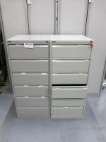 2 x Bisley 6 Draw Grey Metal Filing Cabinets. Size H132 x W57 x D62cm.