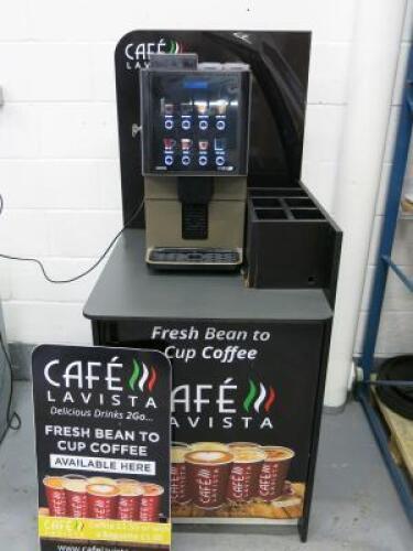 Azkoyen Bean To Cup Automatic Coffee Machine, Model Vitro S1 ESP + 2/GB/M03, S/N 10271082. Comes with Coffee Stand (As Viewed/Pictured).