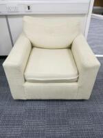 Woven Fabric Cream Armchair with Seat & Back Cushion. Size H70cm x W87cm x D90cm.