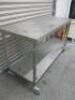 Mobile Stainless Steel Prep Table with Shelf Under, Size H90cm x W145cm x D60cm. NOTE: 1 x castor requires attention. - 2