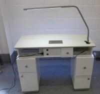 Nail Technicians Table with 5 Drawers, LED Light & Extraction in Gloss White Melamine, Size H77cm x W100cm x D48cm.