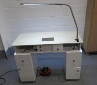 Nail Technicians Table with 5 Drawers, LED Light & Extraction in Gloss White Melamine, Size H77cm x W100cm x D48cm.