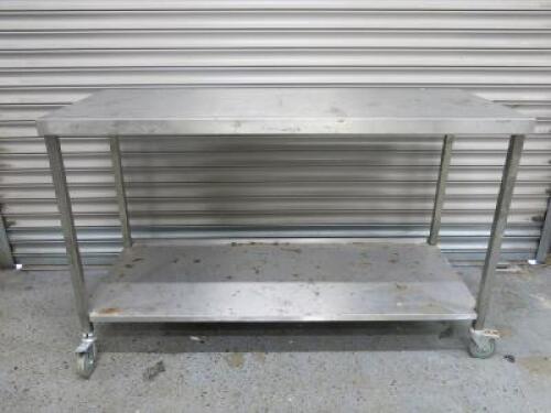 Mobile Stainless Steel Prep Table with Shelf Under, Size H90cm x W145cm x D60cm. NOT VAT ON LOT.