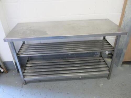 Stainless Steel Prep Table with 2 Slatted Shelves Under. Size H84cm x W142cm x D56cm. NOT VAT ON LOT.