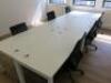 6 x White Melamine Desks & 6 x Black Ergo Swivel Chairs. Desk Size W140 x D70cm. - 2