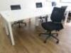 6 x White Melamine Desks & 6 x Black Ergo Swivel Chairs. Desk Size W140 x D70cm. - 4