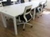 6 x White Melamine Desks & 6 x Black & White Sense G28 Ergo Swivel Chairs. Desk Size W140 x D70cm. - 4