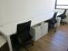 Office Suite to Include: 9 x White Melamine Desks, 9 x Black Sense G28 Ergo Swivel Chairs, 9 x 2 Draw Wooden Pedestals & Round Coffee Table. Desks Size 9 x W140 x D80cm, Ped Size H 55 x W40 x D53cm & Coffee Table H50 x Dia80cm. - 10