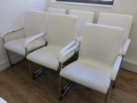 6 x White Faux Leather Canterlever Chairs on Chrome Frame.