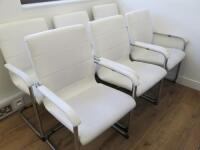 6 x White Faux Leather Canterlever Chairs on Chrome Frame.