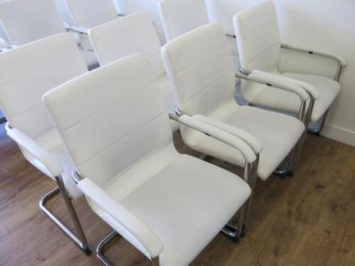 6 x White Faux Leather Canterlever Chairs on Chrome Frame.