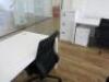 Office Suite to Include: 12 x White Melamine Desks with Power Units, 12 x Black Ergo Swivel Office Chairs, 10 x 2 Draw Pedestals & 3 Draw Triumph Filing Cabinet. Desk Size W140 x D70cm, Ped Size H55 x W40 x D52cm, Filing Cabinet Size H103 x W47 x D63m. - 5