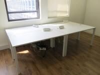 4 x White Melamine Desks with Power Units. Size W140 x D70cm.