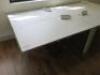 4 x White Melamine Desks with Power Units. Size W140 x D70cm. - 2